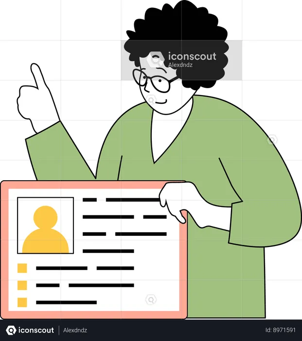Woman checking employee profile  Illustration