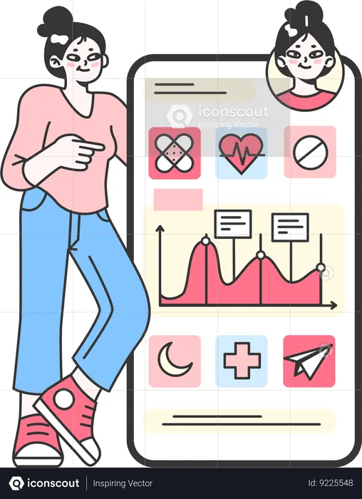 Woman checking her health data on app  Illustration