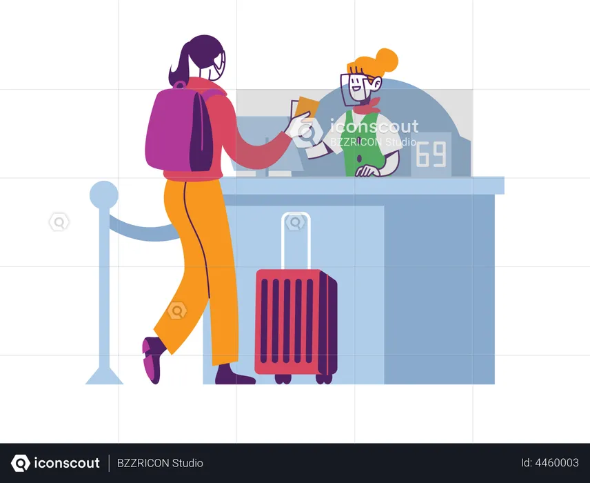 Woman checking in hotel during covid pandemic  Illustration
