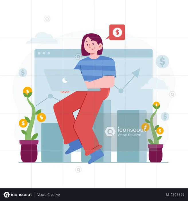 Woman checking investment graph  Illustration