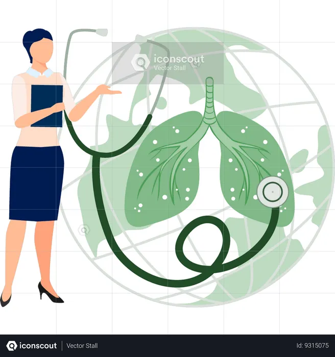 Woman checking lungs by using stethoscope  Illustration