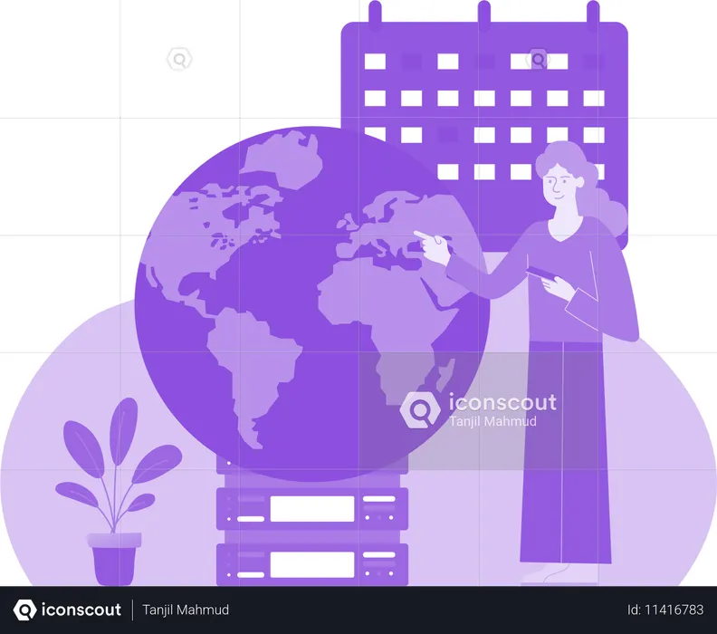 Woman Checking Maps  Illustration