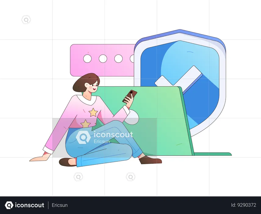 Woman checking mobile security  Illustration