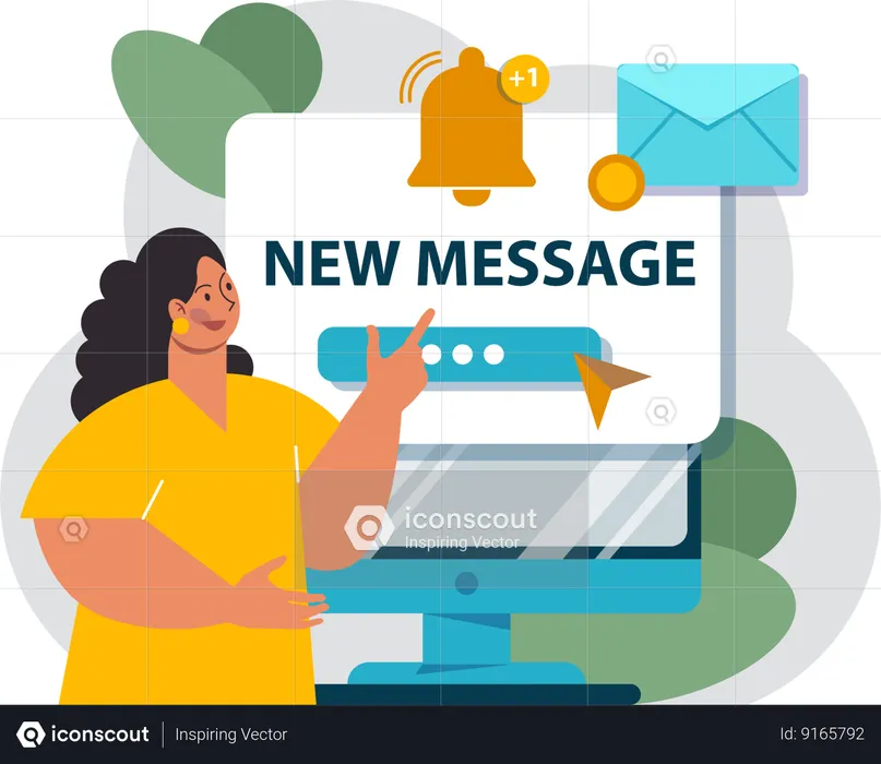 Woman checking new message  Illustration