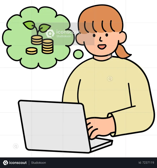 Woman Checking Savings from Energy Conservation Efforts  Illustration