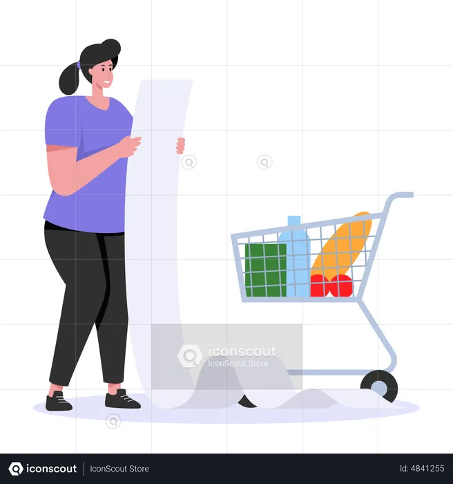 Woman checking shopping receipt  Illustration