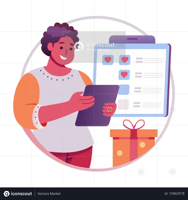 Woman checking shopping wishlist  Illustration