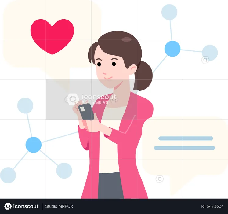 Woman Checking Social Media Comment  Illustration