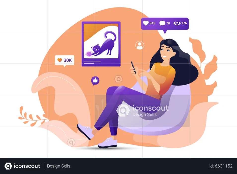 Woman checking social media post  Illustration