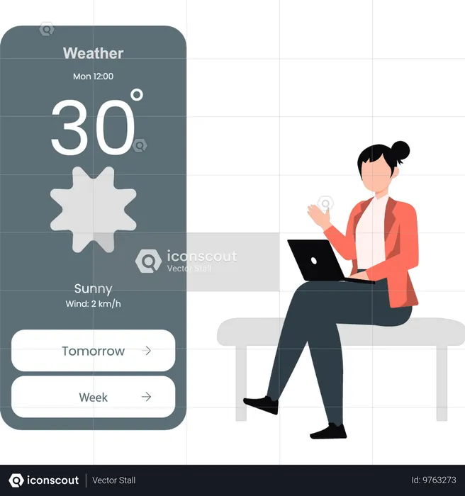 Woman checking weather temperature on phone  Illustration