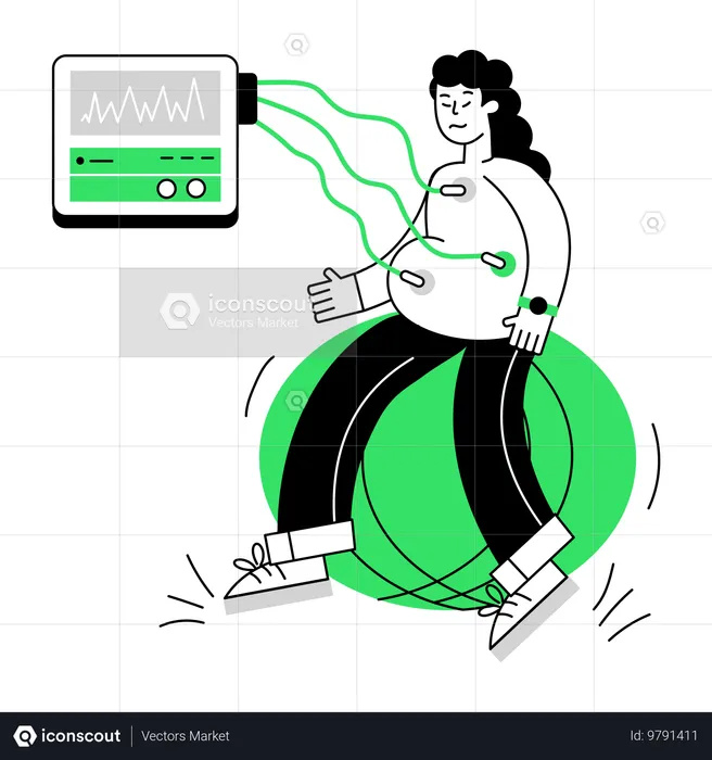 Woman checks heart rate on ecg machine  Illustration