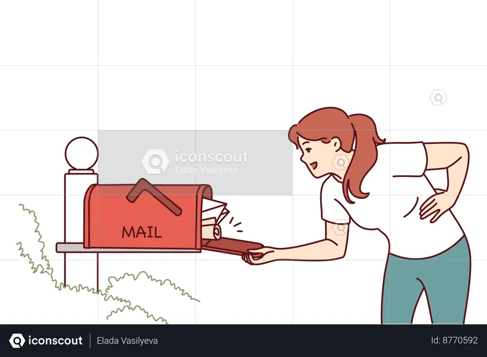 Woman checks street mailbox  Illustration