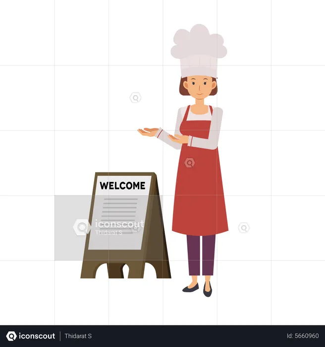 Woman Chef Welcoming  Illustration