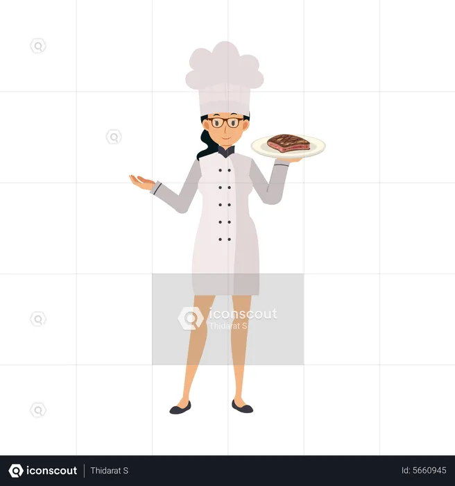 Woman Chef With New Dish  Illustration