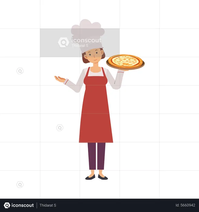 Woman Chef With Pizza  Illustration