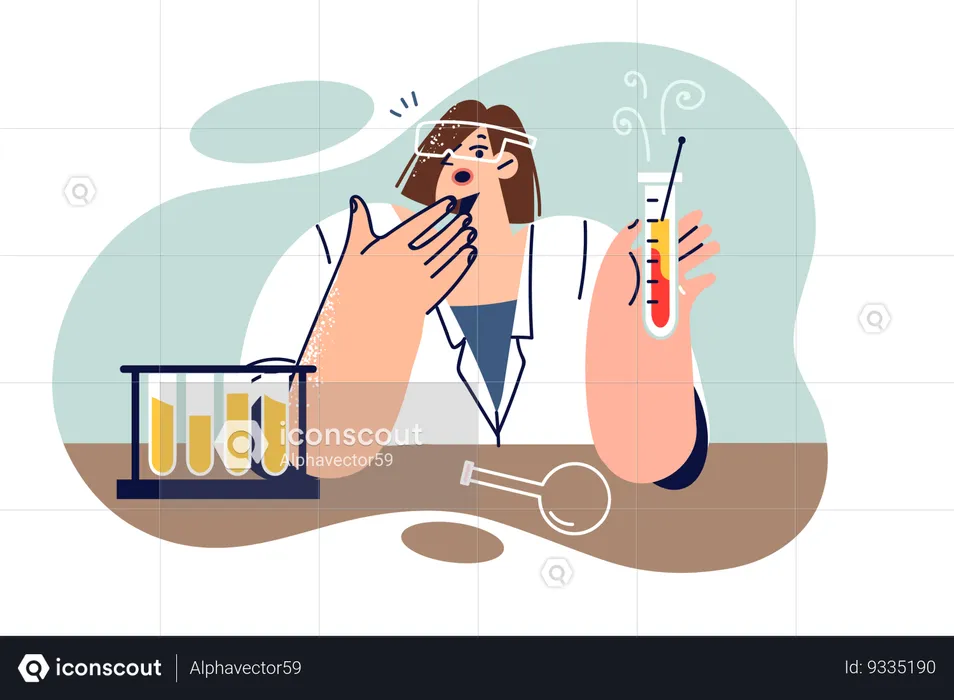 Woman chemist experiments with test tubes  Illustration