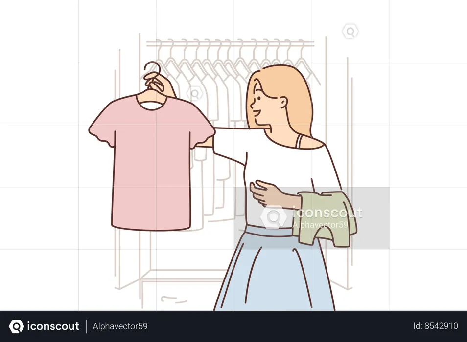 Woman chooses clothes  Illustration
