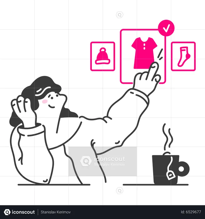 Woman chooses clothes in an online store  Illustration