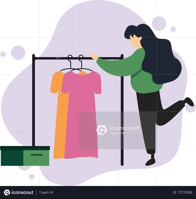 Woman Choosing Clothes in Store  Illustration
