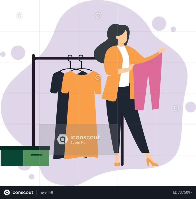 Woman Choosing Clothes in Store  Illustration