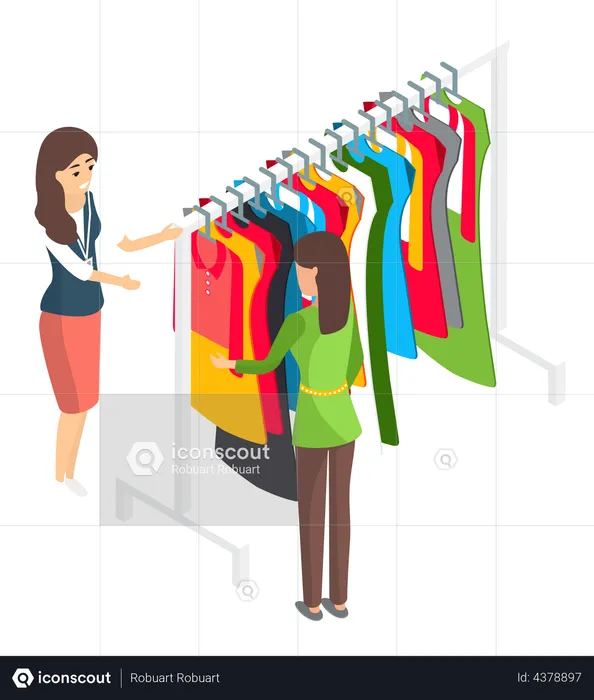 Best Woman choosing clothes in the shop Illustration download in PNG &  Vector format