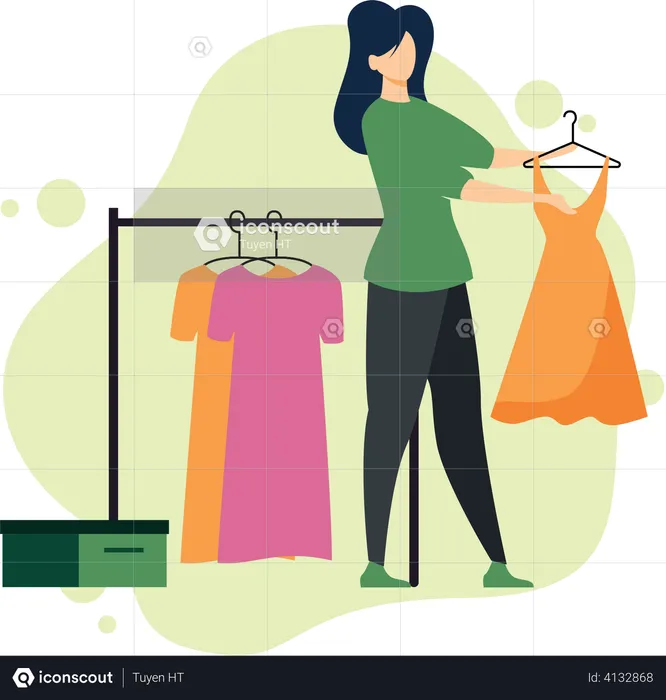 Woman choosing clothes in the shop  Illustration