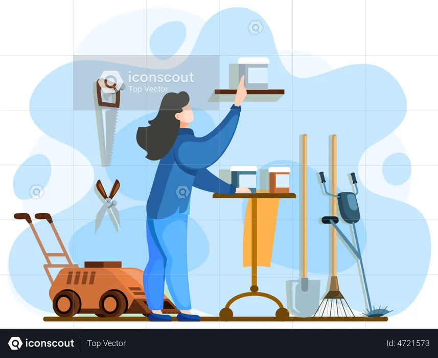 Woman choosing garden tools  Illustration