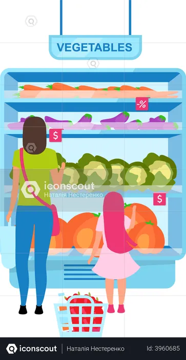 Woman choosing vegetables in greengrocery  Illustration