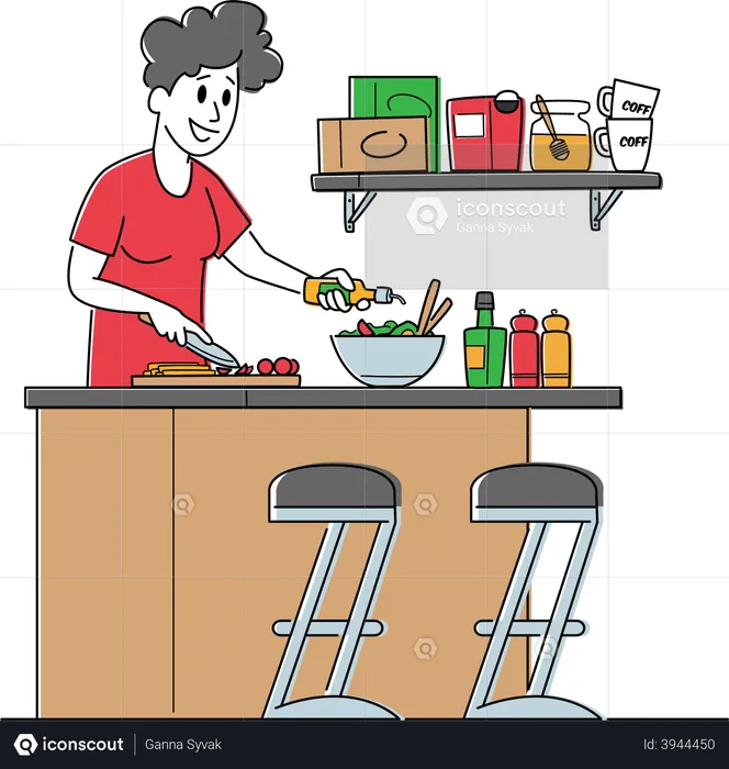 Woman Chopping Vegetables Cooking Salad  Illustration
