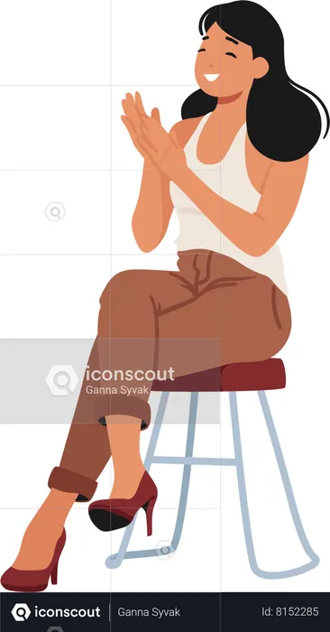 Woman Clap Hands Sitting On Chair  Illustration