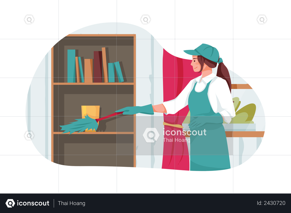Woman cleaning cupboard Illustration