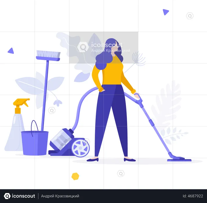 Woman Cleaning Floor  Illustration