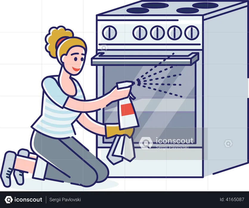Woman cleaning gas stove at home  Illustration