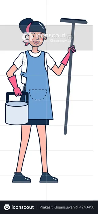 Woman cleaning mirror  Illustration