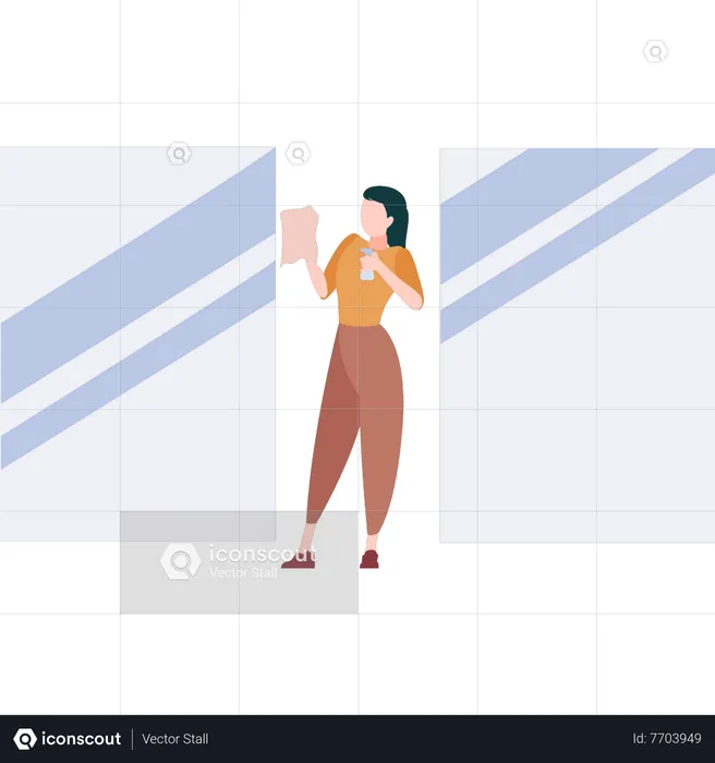 Woman cleaning mirror  Illustration