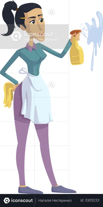 Woman cleaning, perfectionist housewife  Illustration