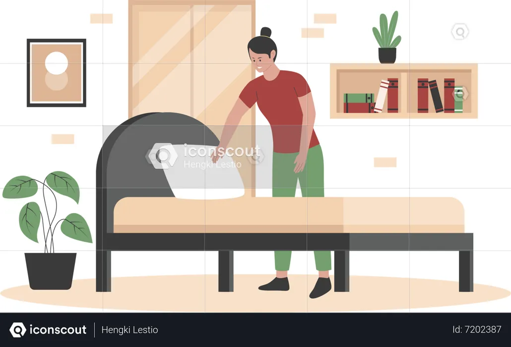 Woman cleaning the bed  Illustration