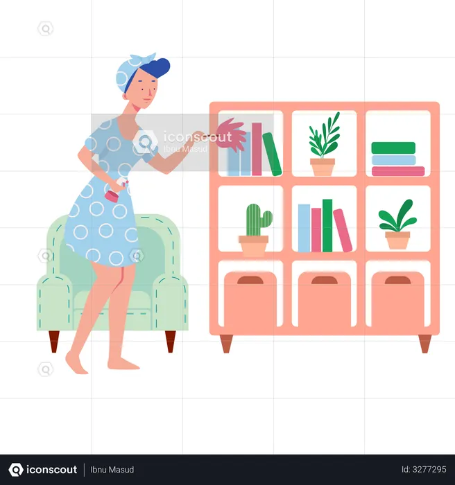 Woman Cleaning Up self  Illustration