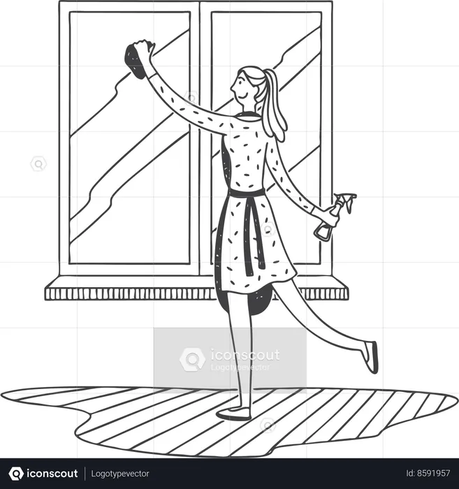 Woman cleaning window mirror  Illustration