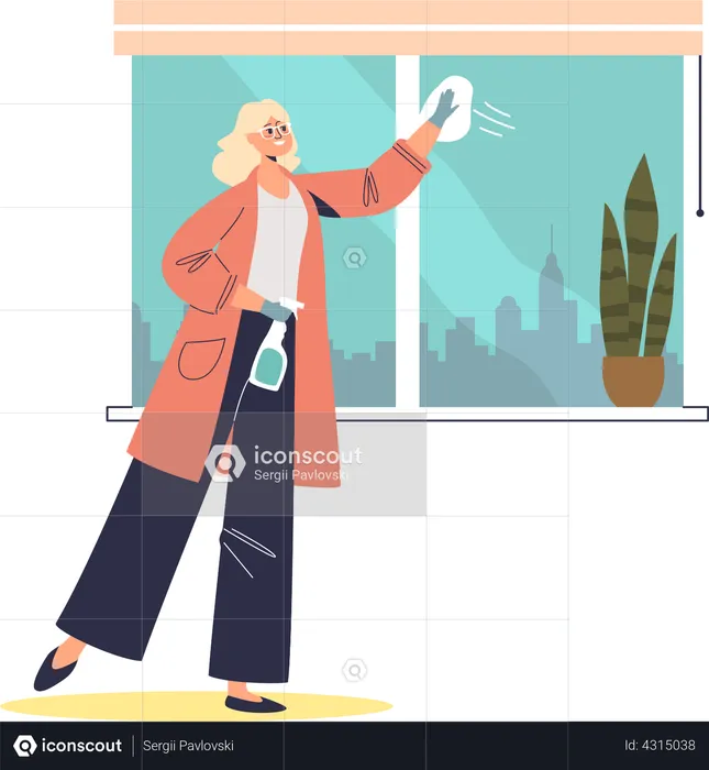 Woman cleaning windows  Illustration