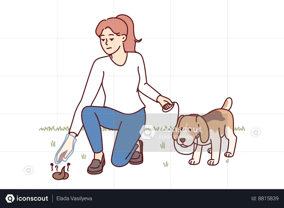 Woman cleans dog poop  Illustration