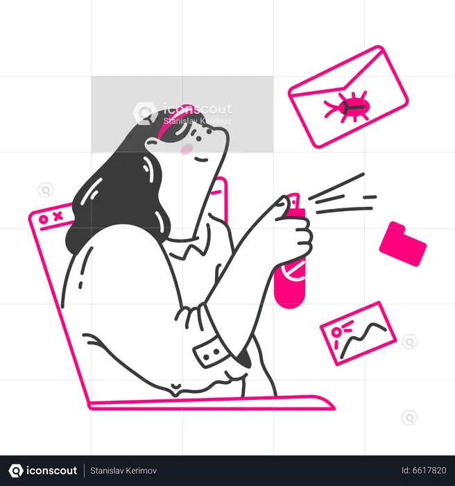 Woman cleans up a spam mailing list  Illustration