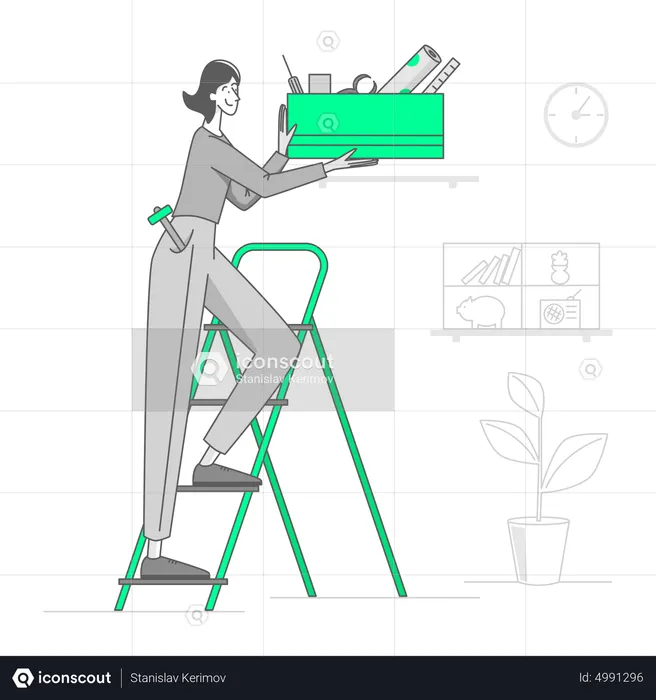 Woman cleans up tools after repairs  Illustration