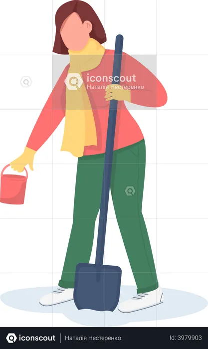 Woman clearing snow  Illustration
