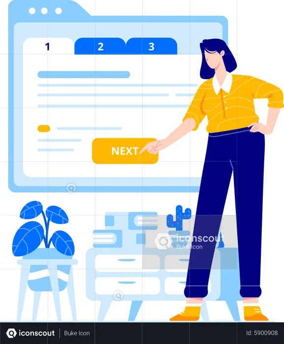 Woman click next button in website  Illustration