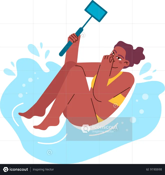 Woman click pictures while water activity  Illustration