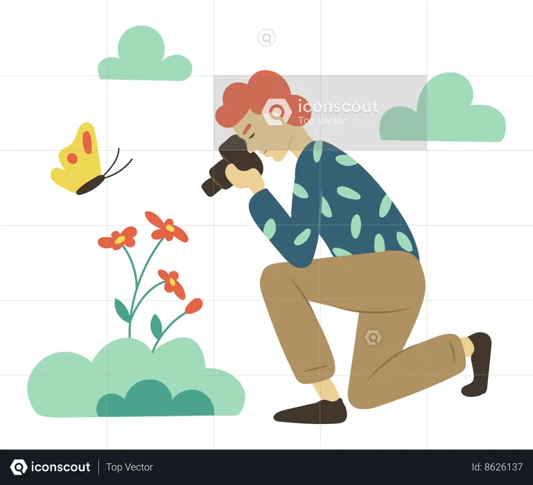 Woman clicking photo of flowers  Illustration