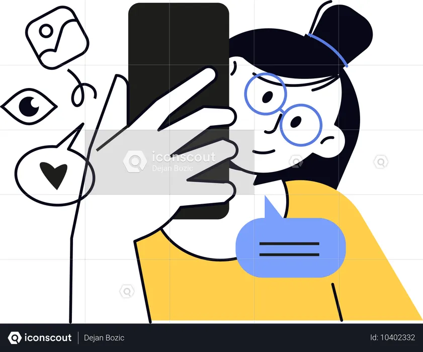 Woman clicking selfie on phone  Illustration