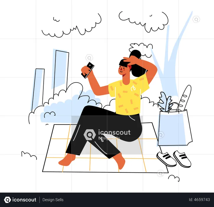 Woman clicking selfie outdoor  Illustration