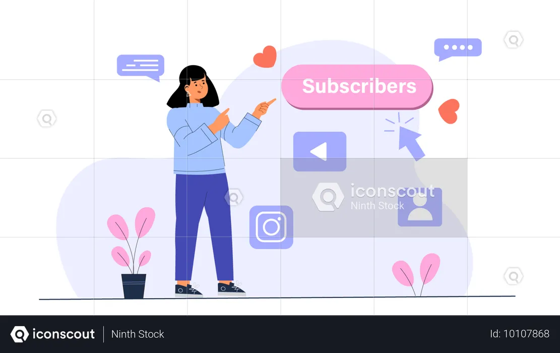 Woman clicks on Subscriber button  Illustration